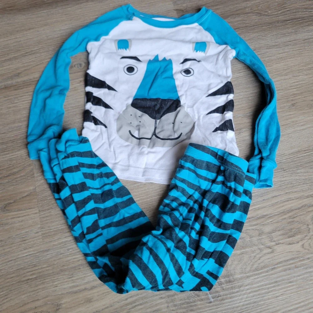 Wonder Nation Pajama Set Toddler 3T Blue Tiger Face Stripe Snug Fit Cotton PJs
